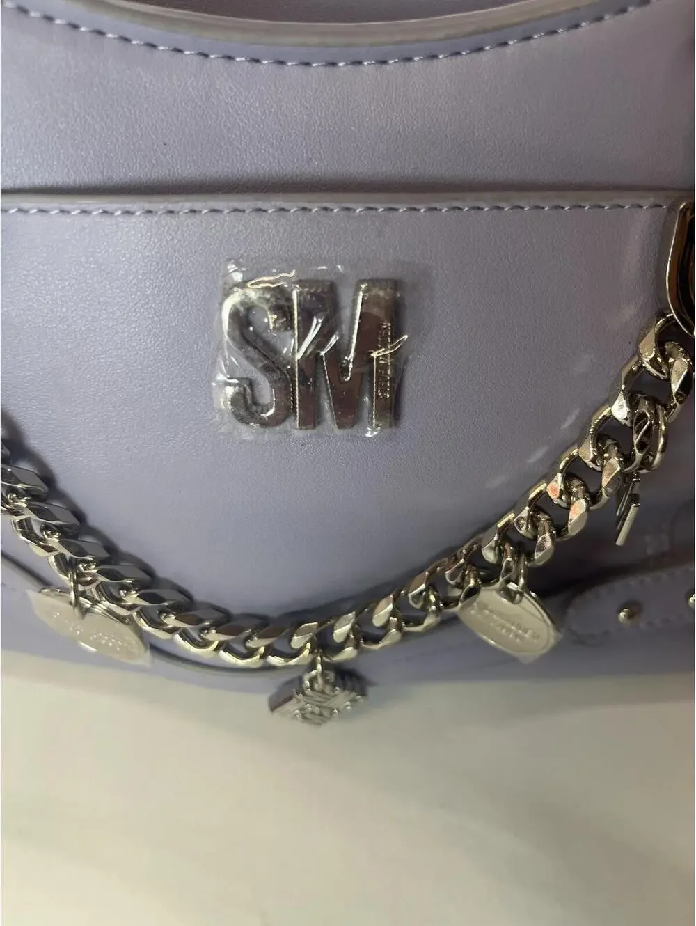 Steve Madden Satchel Crossbody Bag Blue Purse with Silver Chain Charm Details